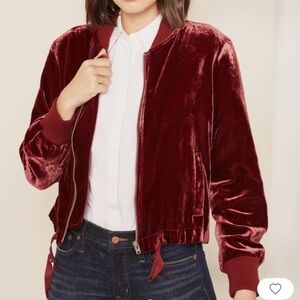 J. Crew Velvet Bomber Maroon Zip Jacket Size xs